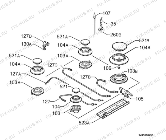 Взрыв-схема плиты (духовки) Zanussi ZGF646ICW - Схема узла Functional parts 267