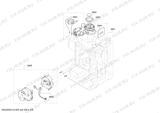 Взрыв-схема кофеварки (кофемашины) Bosch TCC78K750 - Схема узла 06