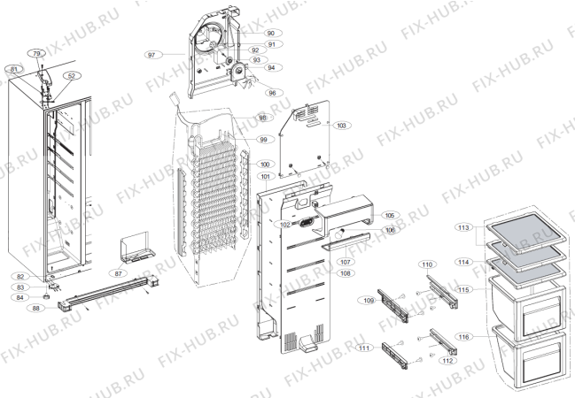 Схема №6 NRS89557E (257419, HRF662FF/ASS) с изображением Запчасть для холодильной камеры Gorenje 271142