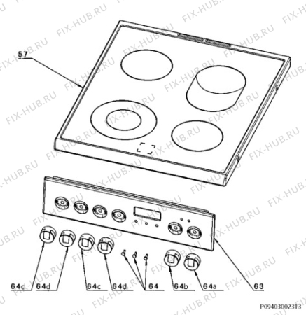 Взрыв-схема плиты (духовки) Electrolux EKC513517X - Схема узла Section 4