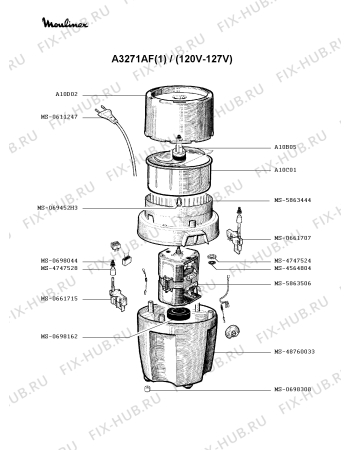 Взрыв-схема блендера (миксера) Moulinex A3271AF(1) - Схема узла GP001164.4P3