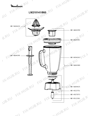 Взрыв-схема блендера (миксера) Moulinex LM210141/860 - Схема узла 1P003200.5P2