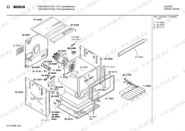 Взрыв-схема плиты (духовки) Bosch HEE656TFD - Схема узла 02