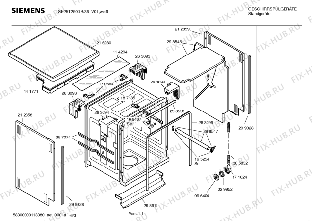 Схема №6 SE25T250GB с изображением Передняя панель для посудомойки Siemens 00439193