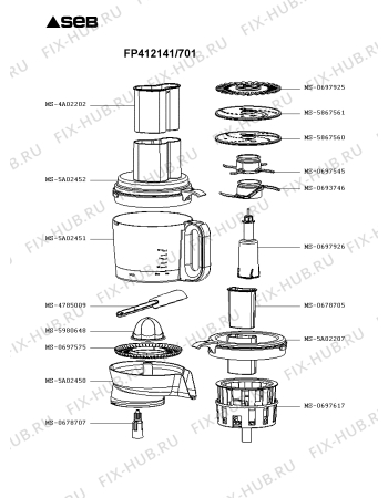 Взрыв-схема кухонного комбайна Seb FP412141/701 - Схема узла ZP003779.9P2