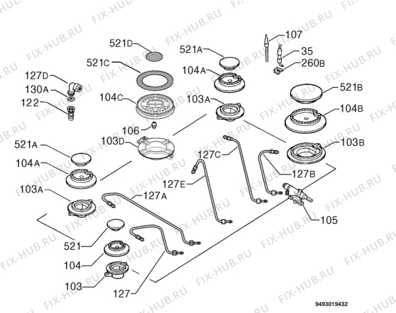 Взрыв-схема плиты (духовки) Zanussi ZGF789ICN - Схема узла Functional parts 267