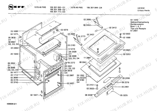 Схема №3 195301052 1078.46PWS с изображением Заглушка для духового шкафа Bosch 00025467