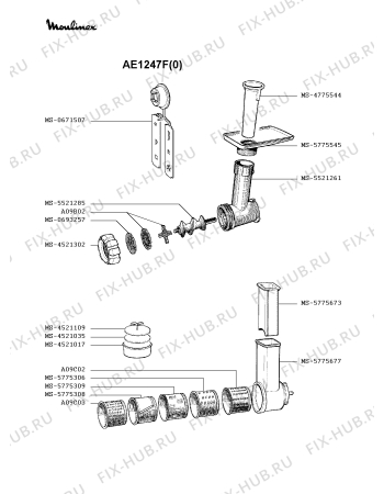 Взрыв-схема мясорубки Moulinex AE1247F(0) - Схема узла MP001021.0P2