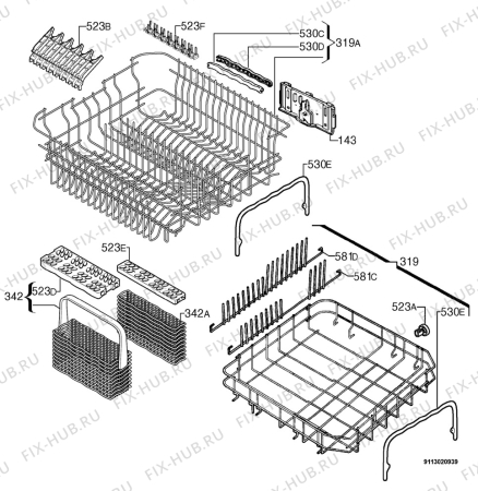 Взрыв-схема посудомоечной машины Zanussi ZDT425 - Схема узла Basket 160
