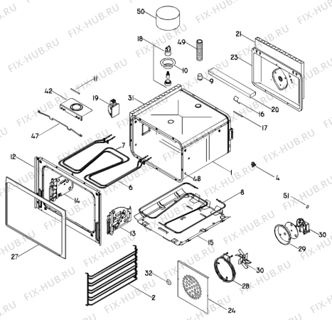 Взрыв-схема плиты (духовки) Voss ELK220-0 - Схема узла H10 Main Oven Cavity (large)