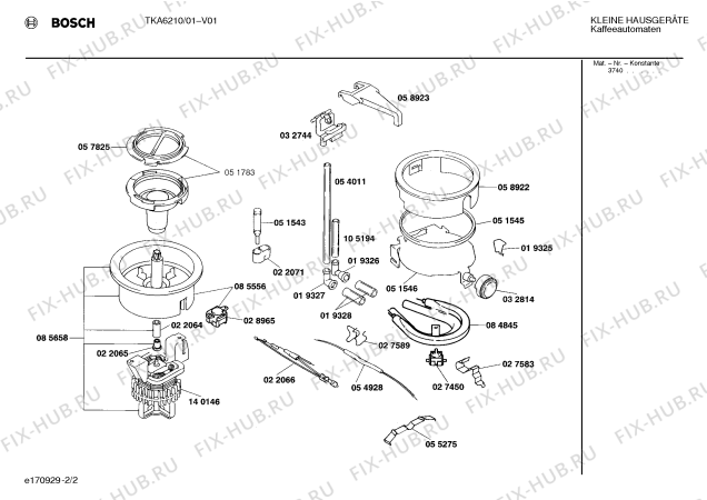 Схема №2 TKA6210 с изображением Крышка для кофеварки (кофемашины) Bosch 00095499