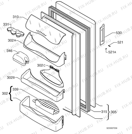 Взрыв-схема холодильника Rex Electrolux RA160F - Схема узла Door 003