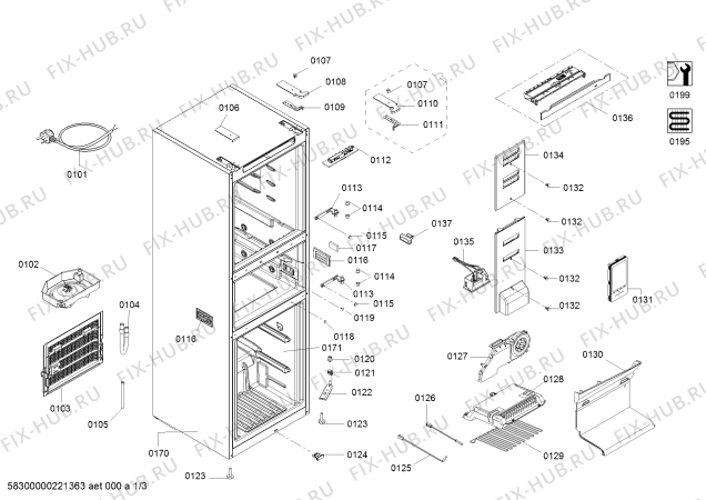 Схема №3 KG32HA22EC с изображением Модуль управления, незапрограммированный для холодильной камеры Siemens 00714584