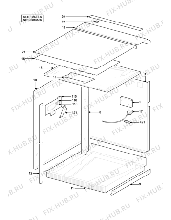 Взрыв-схема плиты (духовки) Electrolux EDB874BN - Схема узла H10 Side/Back Panel