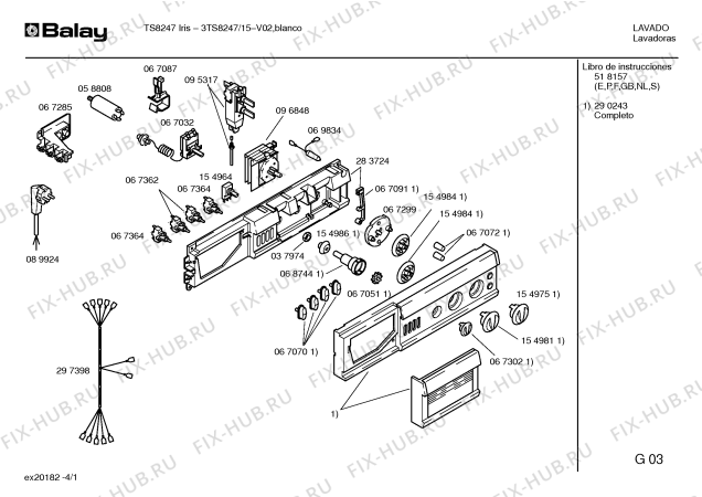 Схема №4 3TE8295 TE8295 IRIS с изображением Ручка переключения числа оборотов для стиральной машины Bosch 00154986