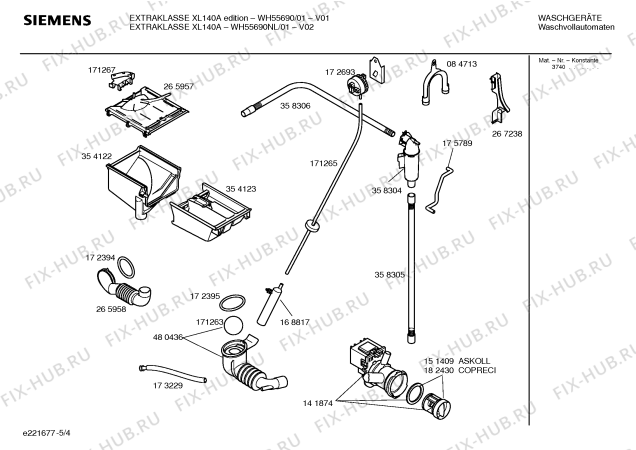 Схема №5 WH55690NL EXTRAKLASSE XL140A с изображением Таблица программ для стиралки Siemens 00527842