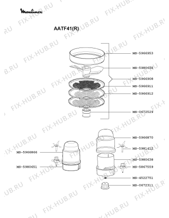 Взрыв-схема кухонного комбайна Moulinex AATF41(R) - Схема узла 3P000414.3P3