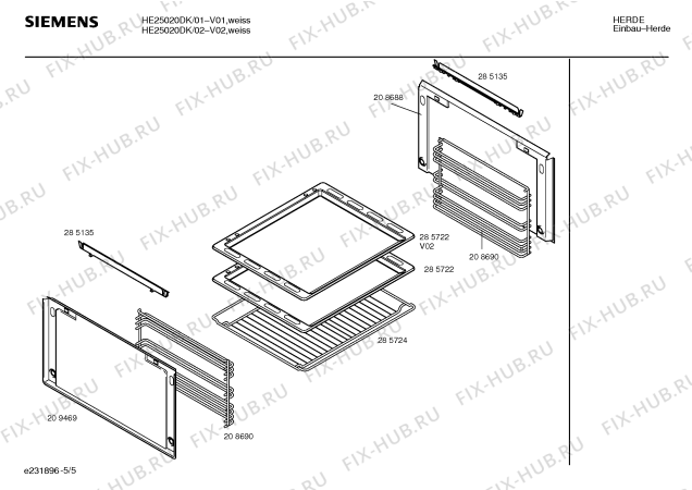 Взрыв-схема плиты (духовки) Siemens HE25020DK - Схема узла 05