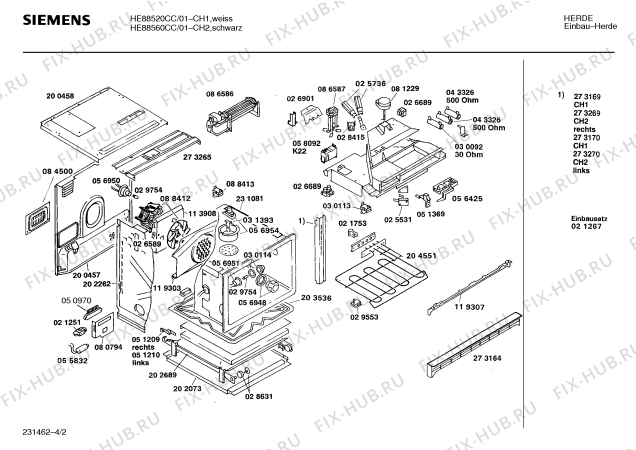 Взрыв-схема плиты (духовки) Siemens HE88560CC - Схема узла 02