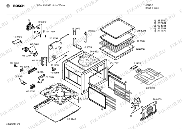 Взрыв-схема плиты (духовки) Bosch HSN232KEU - Схема узла 03