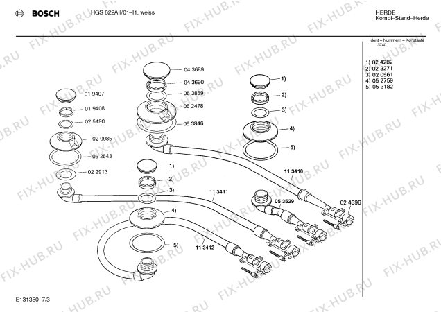 Взрыв-схема плиты (духовки) Bosch HGS622AII - Схема узла 03