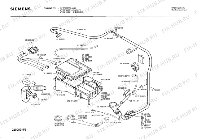 Взрыв-схема стиральной машины Siemens WV55100591 SIWAMAT 551 - Схема узла 05
