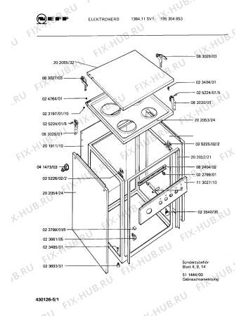Схема №5 195304855 1394.11S с изображением Крышка для плиты (духовки) Bosch 00083057
