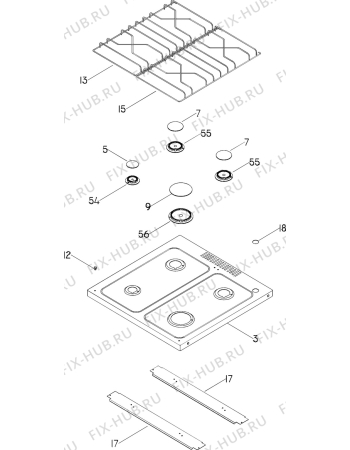 Взрыв-схема плиты (духовки) Electrolux CF866V - Схема узла H10 Hob