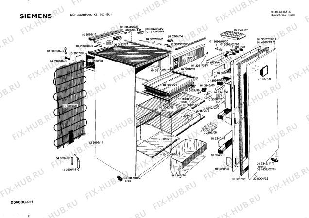 Схема №2 KS1700 с изображением Уплотнитель двери для холодильной камеры Siemens 00198017