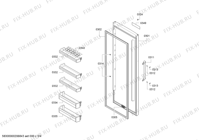 Схема №4 KSV33NI31Z с изображением Дверь для холодильника Bosch 00718280