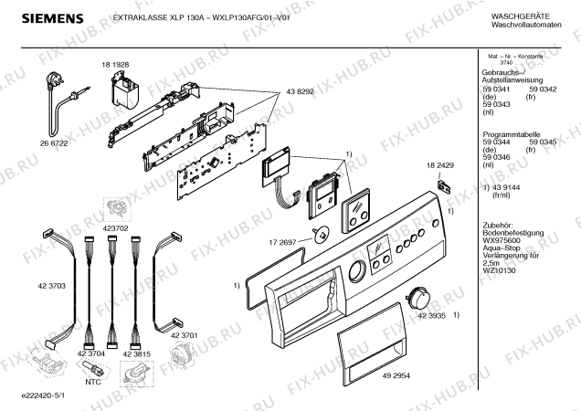 Схема №5 WXLP130AFG Extraklasse XLP130A с изображением Таблица программ для стиралки Siemens 00590345