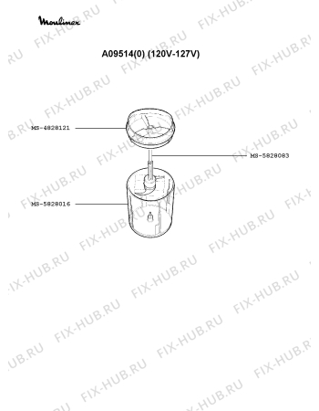 Взрыв-схема блендера (миксера) Moulinex A09514(0) - Схема узла 7P001127.5P2