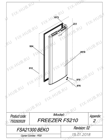 Взрыв-схема холодильника Beko FSA21300 (7502920028) - EXPLODED VIEW DOOR FSA21300 BEKO