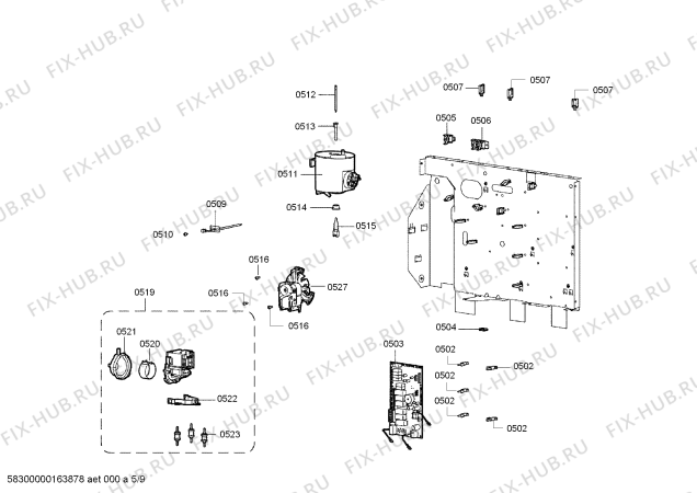 Схема №9 HB22D5Z1C с изображением Сливной клапан для плиты (духовки) Siemens 00652199