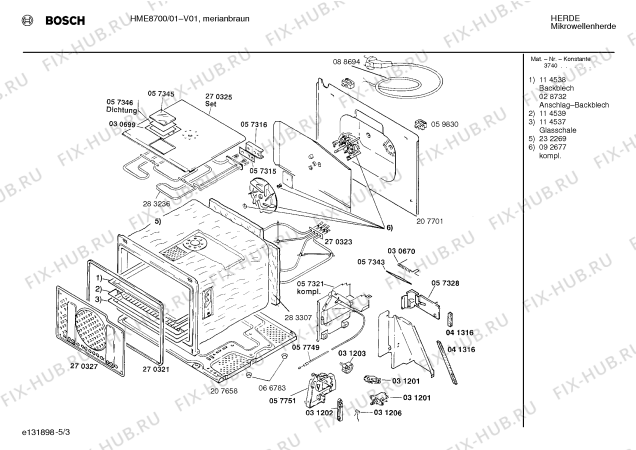 Взрыв-схема микроволновой печи Bosch HME8700 - Схема узла 03