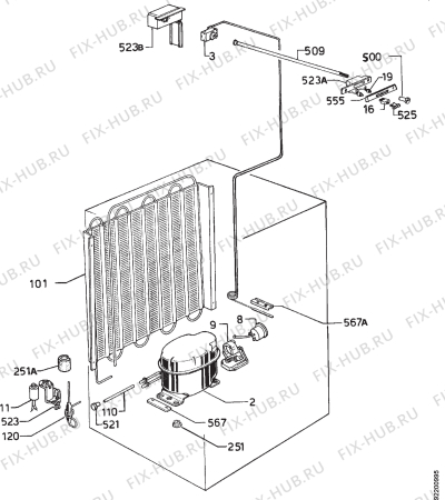 Взрыв-схема холодильника Privileg 006854 4 - Схема узла Cooling system 017