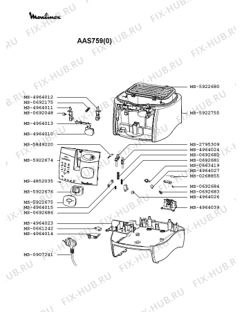 Взрыв-схема тостера (фритюрницы) Moulinex AAS759(0) - Схема узла ZP002138.3P3