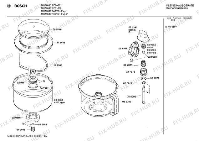 Взрыв-схема кухонного комбайна Bosch MUM612246 - Схема узла 02