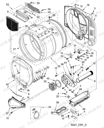Схема №5 MLE24PDAGW с изображением Шарнир для электросушки Whirlpool 482000096827