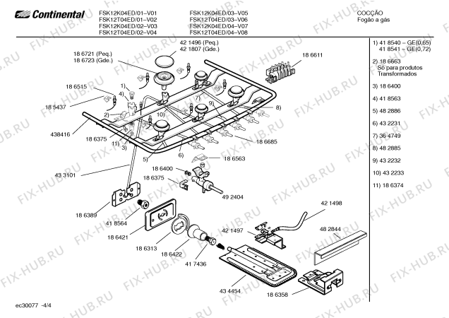 Взрыв-схема плиты (духовки) Continental FSK12T04ED - Схема узла 04