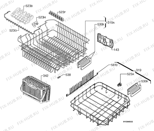 Взрыв-схема посудомоечной машины Electrolux ESF6602 - Схема узла Basket 160