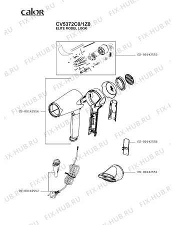 Схема №1 CV5372C0/1Z0 с изображением Корпусная деталь для электрофена Calor CS-00142556