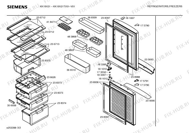 Схема №3 KK19V21TI с изображением Дверь для холодильной камеры Siemens 00238936