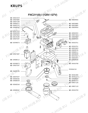 Взрыв-схема кофеварки (кофемашины) Krups FNC211(0) - Схема узла NP002443.1P2