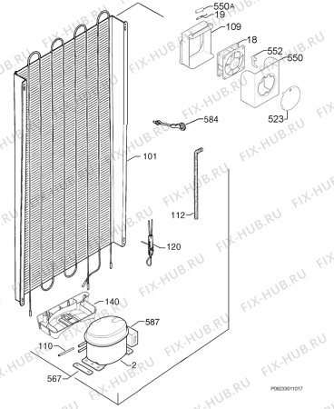 Взрыв-схема холодильника Electrolux ERN31800 - Схема узла Cooling system 017