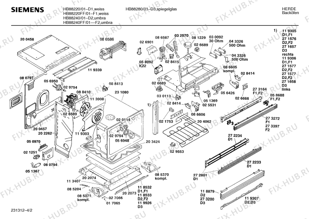 Взрыв-схема плиты (духовки) Siemens HB88240 - Схема узла 02