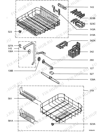 Взрыв-схема посудомоечной машины Aeg F4020 - Схема узла Baskets, tubes 061