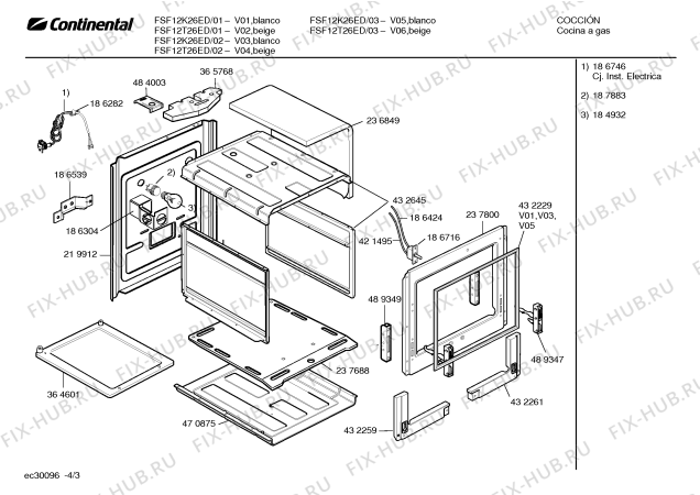 Взрыв-схема плиты (духовки) Continental FSF12T26ED CAPRI I - Схема узла 03