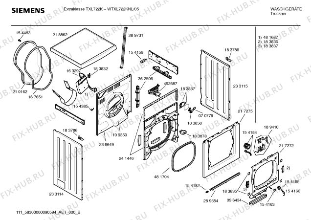 Схема №5 WTXL722KNL EXTRAKLASSE TXL722K с изображением Инструкция по установке и эксплуатации для сушилки Siemens 00588937