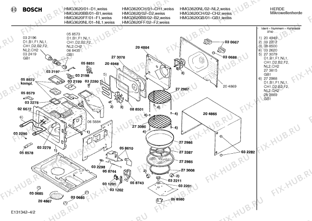Взрыв-схема микроволновой печи Bosch HMG3620CH - Схема узла 02